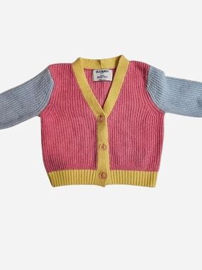 Old Navy Colorblock Knit Cardigan - Pink, Yellow & Lavendar Cute 6-12M